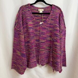 New In Womens Pink Purple Gold Boho V Neck Chunky Knit Sweater Plus Size 3X
